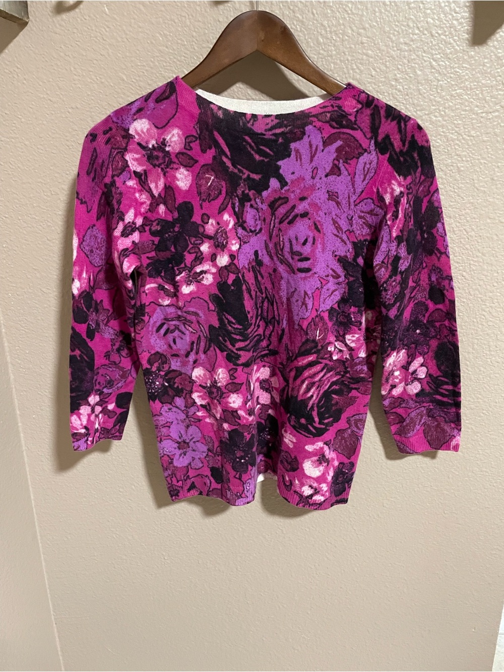 Talbots Cashmere Women's Floral Crewneck Sweater - Pink & Purple